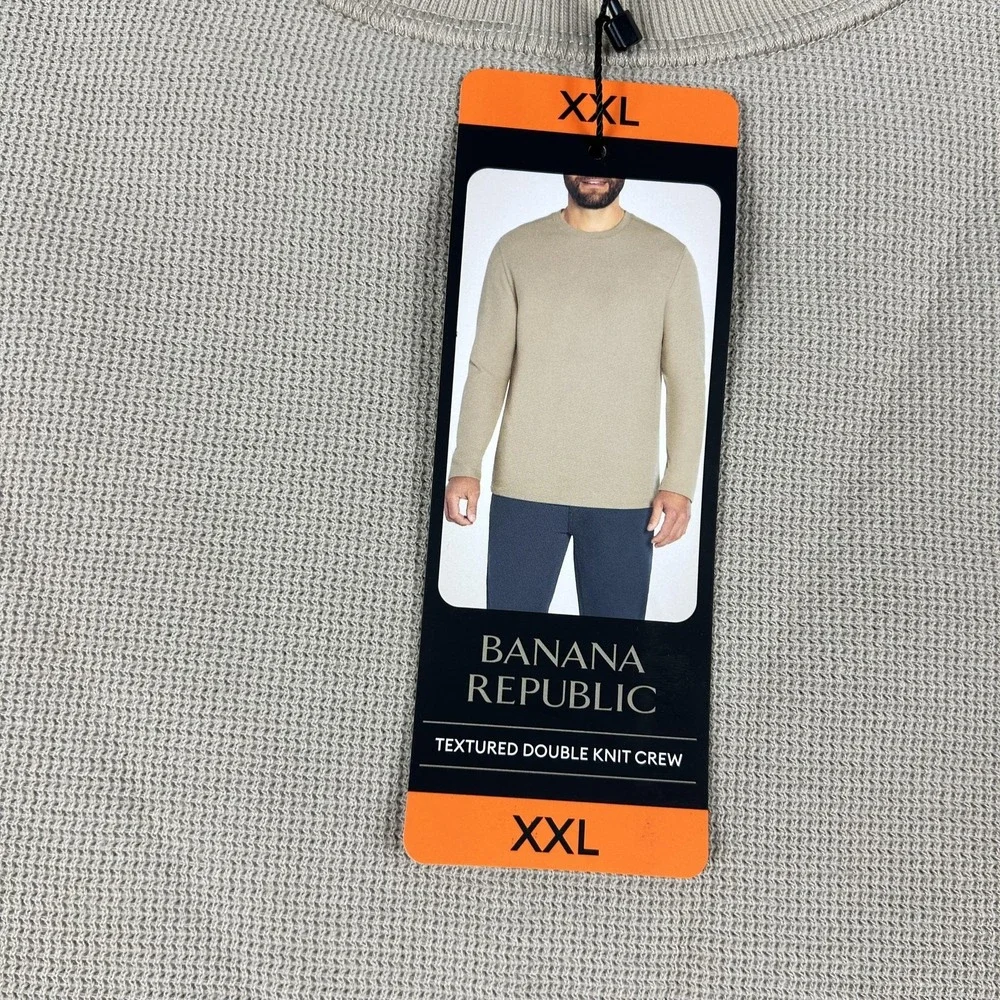 Banana Republic Sweatshirt Mens 2XL Beige Textured Double Knit Crewneck Long NWT